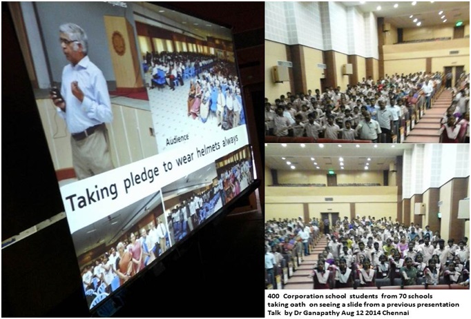 Talk to Chennai Corporation school students on Road Safety,Aug 12th-2014